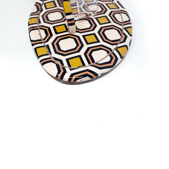 TORY BURCH Yellow Pink Geometric Print Patent Leather Miller Sandals Size 8 - Picture 3 of 11